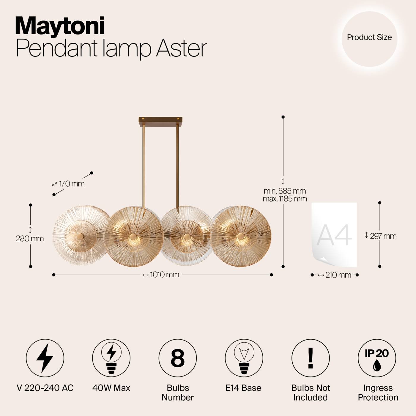 Люстра на штанге Maytoni Aster MOD007PL-08G1