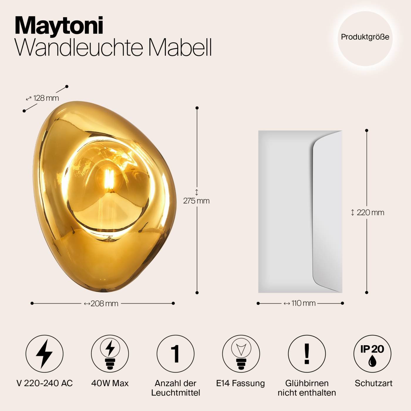 Настенный светильник Maytoni Mabell MOD306WL-01G