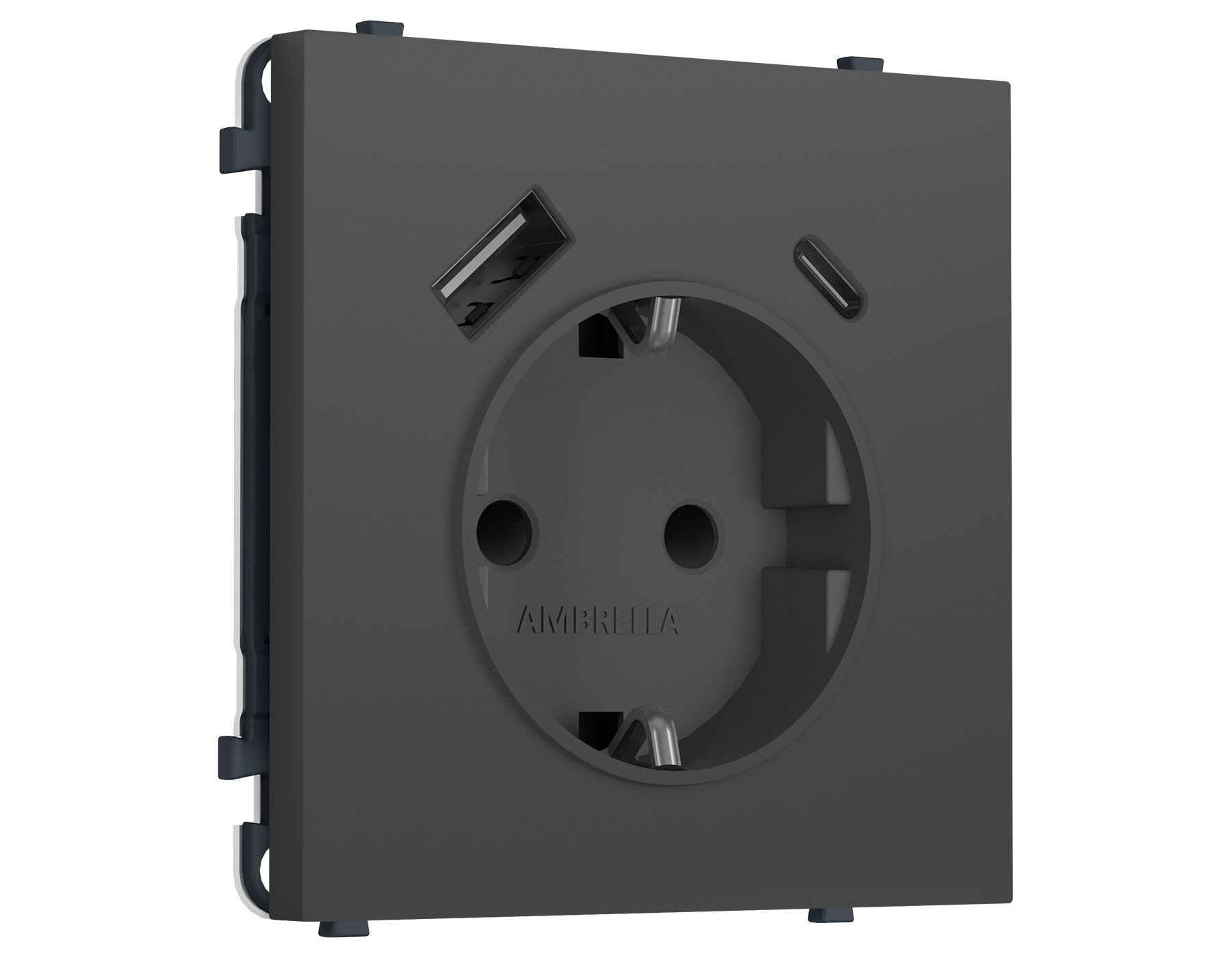 MS910010 MS910010 Комплект механизма электрической розетки SIGMA Графит Мягкое касание 2USB A+C 20W (быст. зар.) с/з с/ш 16A-250V QUANT PRO (SP9100, PR160)