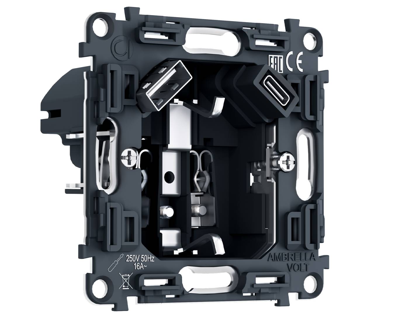 PR160 PR160 Механизм электрической розетки 2USB A+C 20W (быстрая зарядка) с/з на винтовых зажимах QUANT PRO