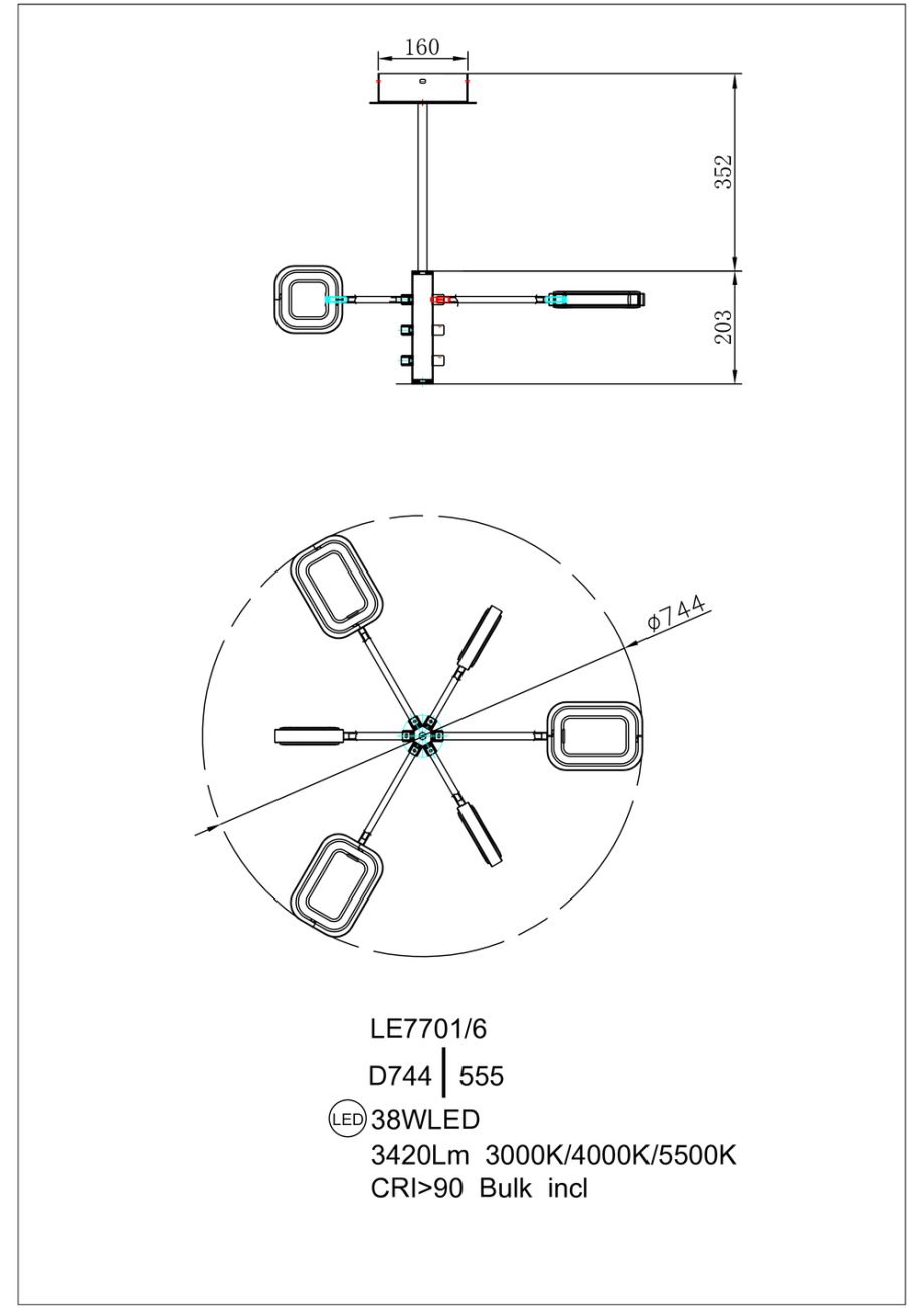 LE7701/6G Gold Потолочная люстра LEON Theona LE7701/6G Gold