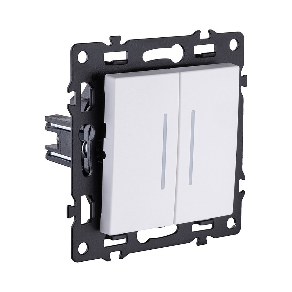 Выключатель 2-клавишный 10А/250В с LED подсветкой, белый Kollinger Asthetik AS-010WH