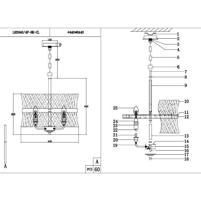 LH3040/4P-NK-CL Подвесная люстра Lumien Hall Baziano LH3040/4P-NK-CL