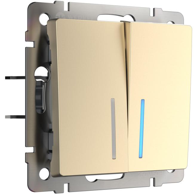 W1120111/ Выключатель двухклавишный с подсветкой (шампань) Выключатель Werkel W1120111/ Выключатель двухклавишный с подсветкой (шампань)