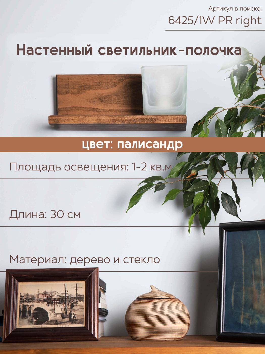 Настенный светильник Мелодия Света Nika 6425-Right-1W PR 000031284