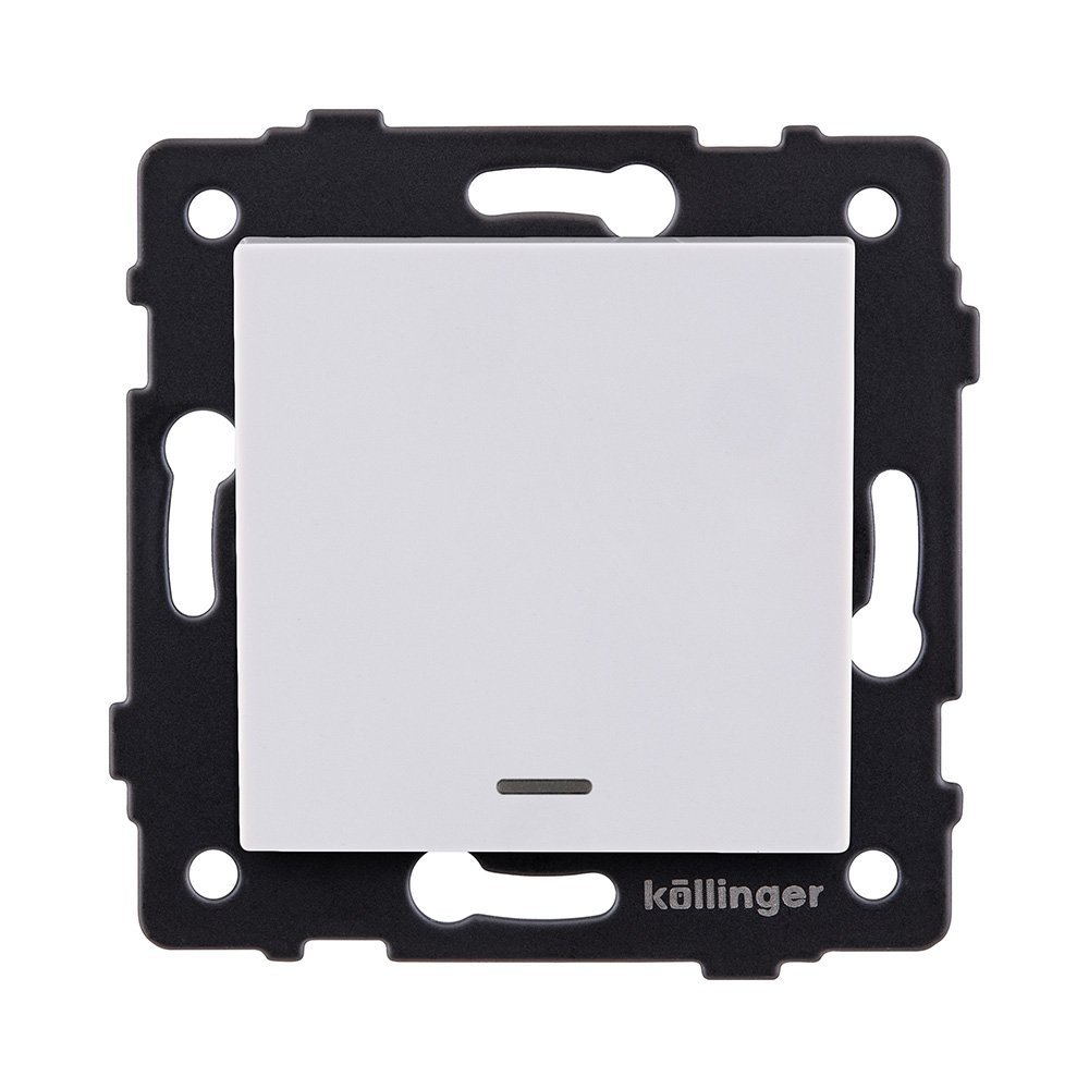 REA-S-013WH Выключатель кнопочный 1-клавишный 10А/250В с LED подсветкой, белый Kollinger REA-S-013WH для Aspekt, Eleganz, Reflex