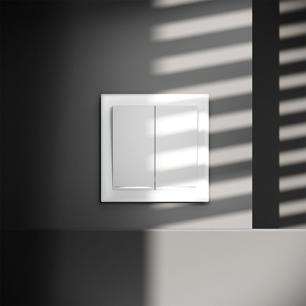 VLS020202 Выключатель встраиваемый VOLTUM S70 двухклавишный с подсветкой 10А, (белый матовый) VLS020202