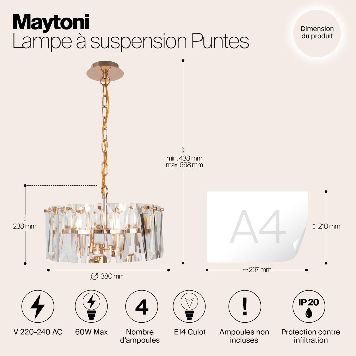 MOD043PL-04G Подвесная хрустальная люстра Puntes Maytoni MOD043PL-04G
