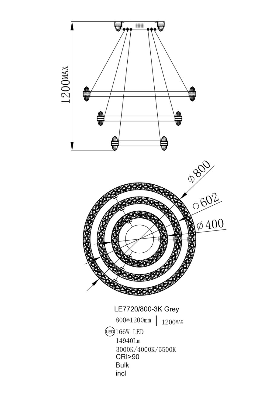 LE7720/800-3K Black Chrome Подвесная люстра LEON Michel LE7720/800-3K Black Chrome