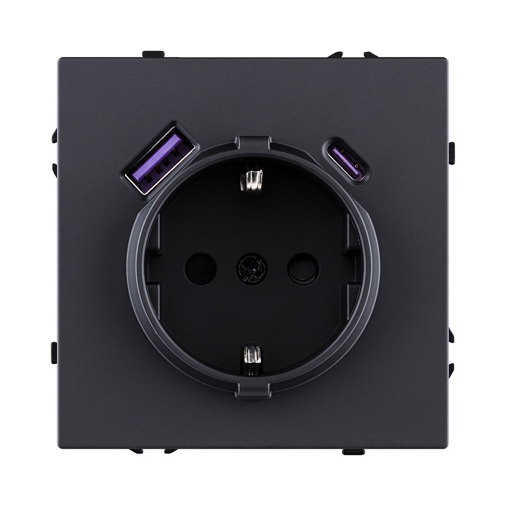 EC-016BK Розетка штепсельная SCHUKO 16A/250 В с USB A+C 20W, черный матовый Kollinger Eclipse EC-016BK