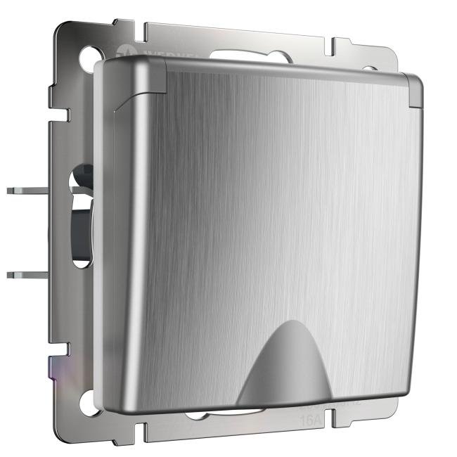 Розетка Werkel W1171209/ Розетка влагозащ. с зазем. с защит. крышкой и шторками (cеребряный рифленый)