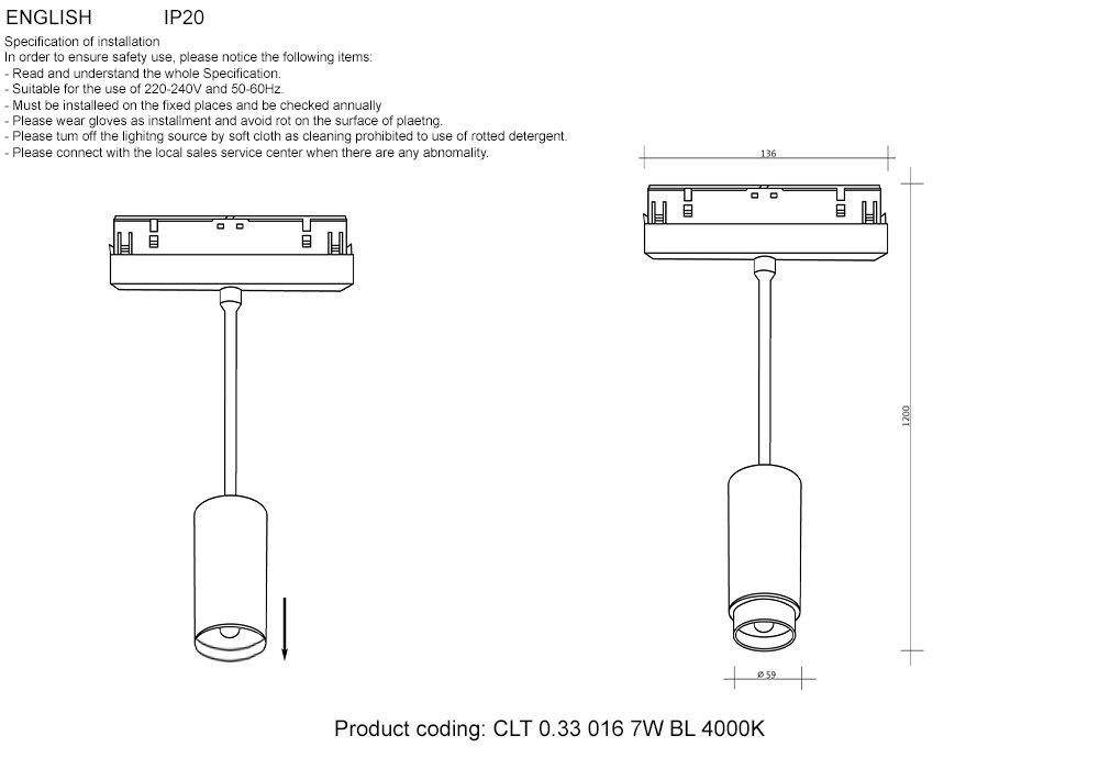 Трековый светильник Crystal Lux Space CLT 0.33 016 7W BL 4000K