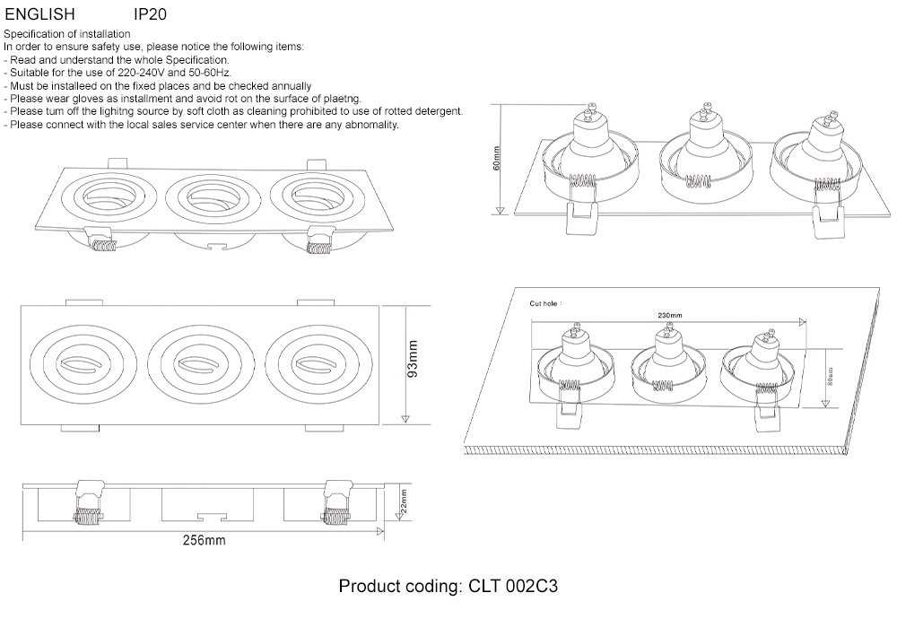 CLT 002C3 WH Встраиваемый светильник Crystal Lux Clt 002 CLT 002C3 WH