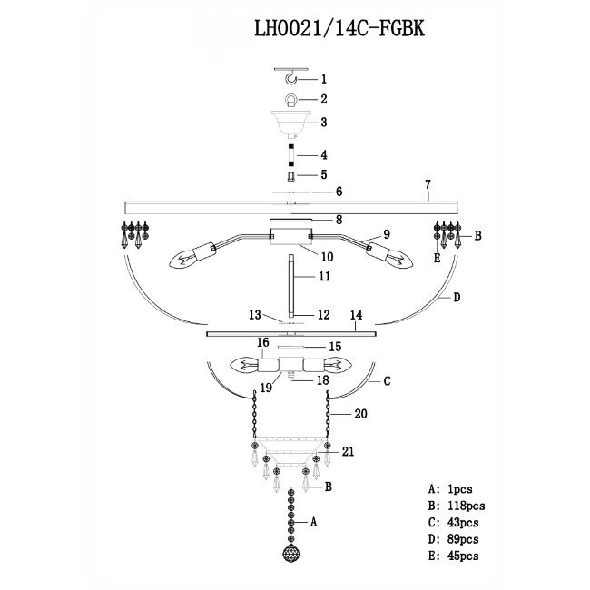 LH0021/14C-FGBK Потолочная люстра Lumien Hall Mavis LH0021/14C-FGBK