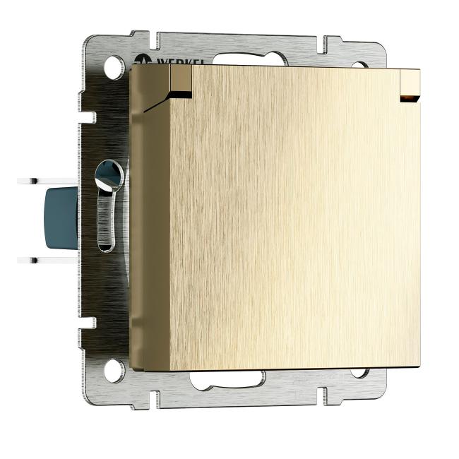 Розетка Werkel Встраиваемые механизмы шампань рифленый W1171210/ Розетка влагозащ. с зазем. с защит. крышкой и шторками N (шампань рифленый)