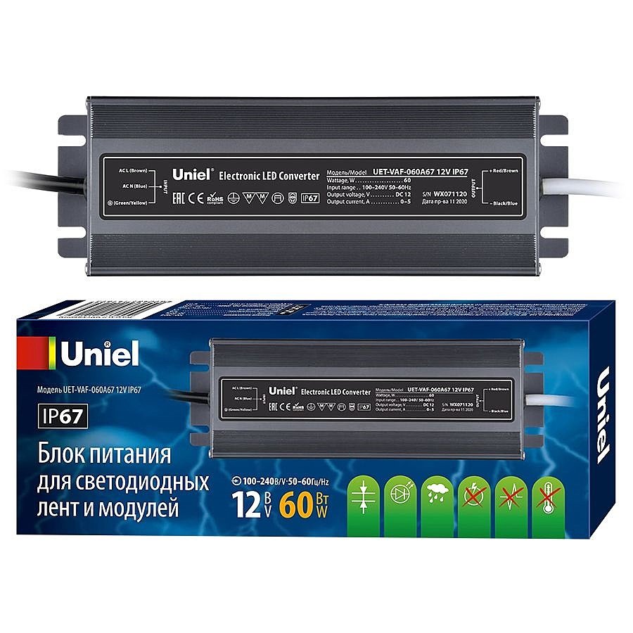 Драйвер для LED ленты Uniel UET-VAF-060A67 12V IP67