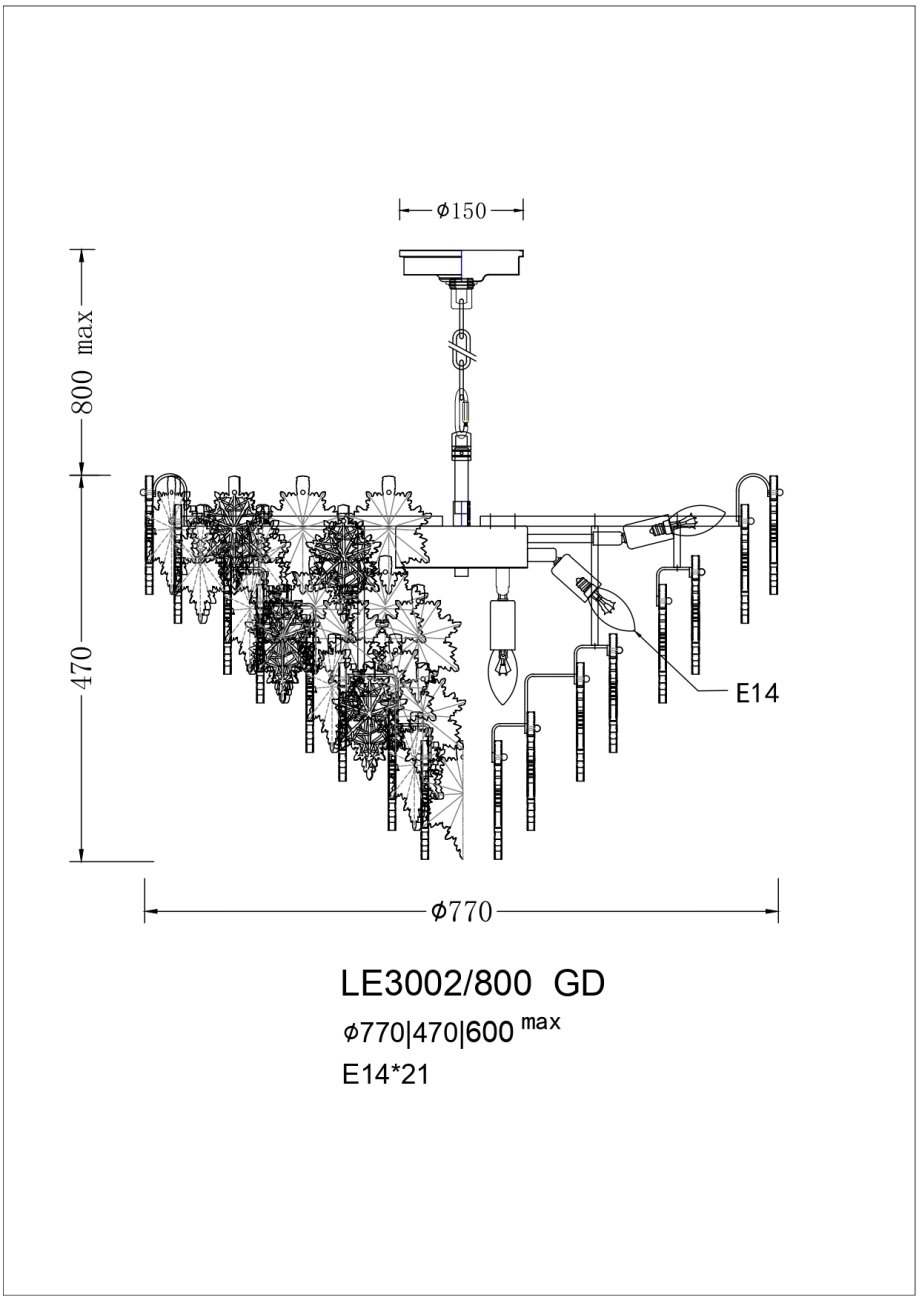 Подвесная люстра LEON Erable LE3002/800 GD