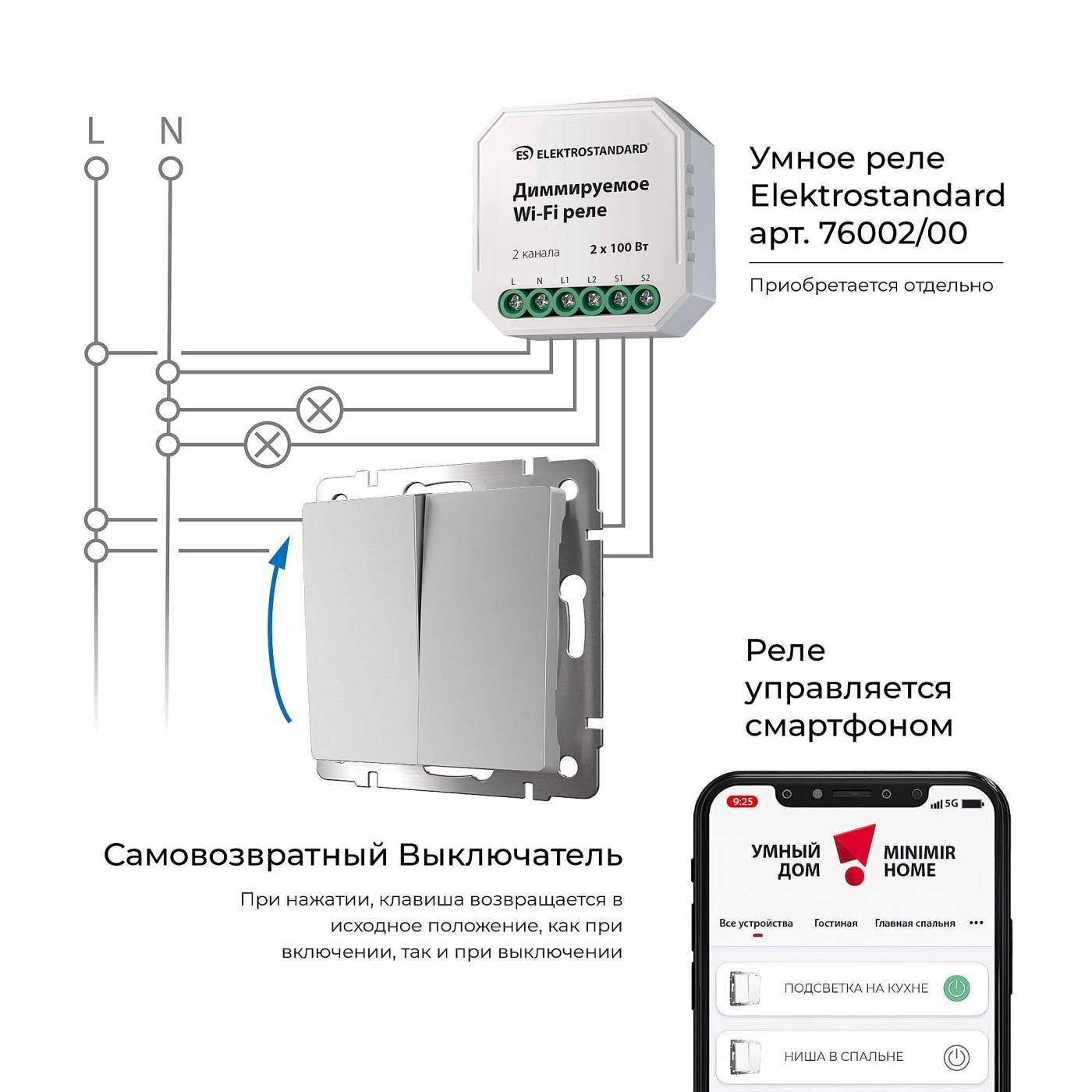 Выключатель Werkel W1122406/ Выключатель двухклавишный с самовозвратом (серебряный)
