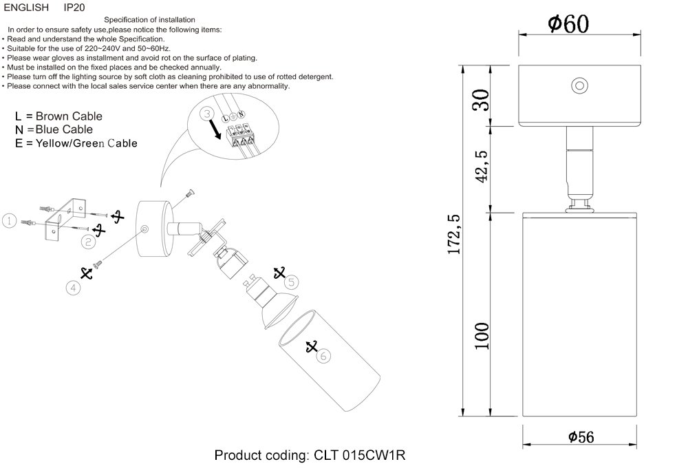 CLT 015CW1R BL-GO Светильник спот Crystal Lux Clt 015 CLT 015CW1R BL-GO