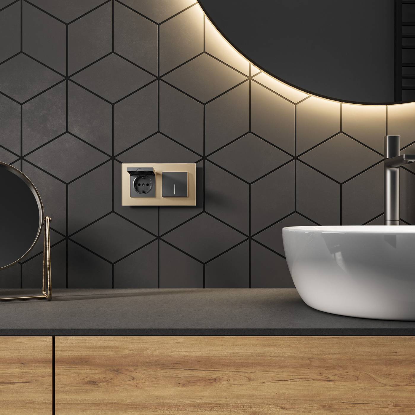 Розетка Werkel Встраиваемые механизмы графит матовый W1171264/ Розетка влагозащ. с зазем. с защит. крышкой и шторками N (графит матовый)