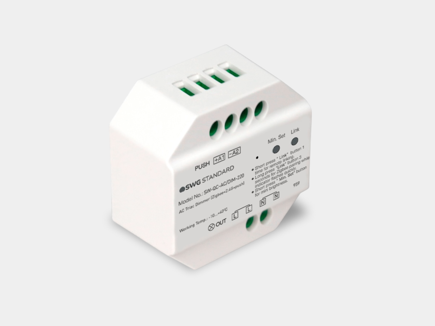 Универсальный диммер Quick control TRIAC 220В, Zigbee 3.0 + 2.4G + Push, SWG Standard 00-00038613