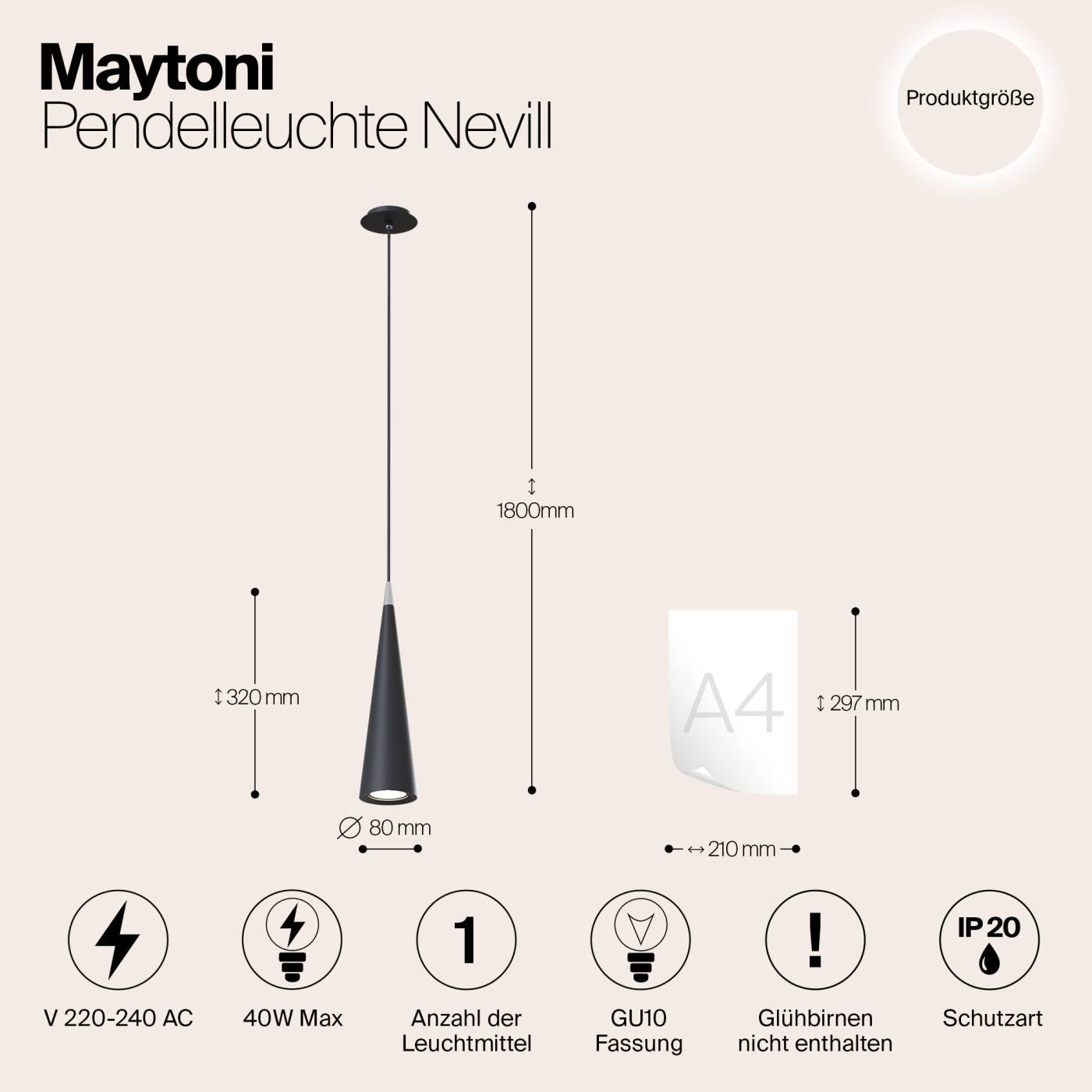 P318PL-01B Светильник подвесной Maytoni Nevill P318PL-01B