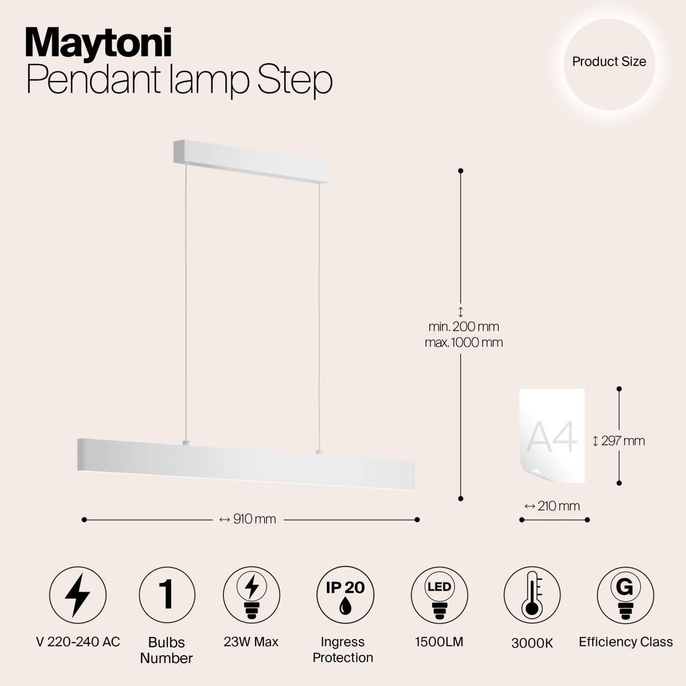 Светильник подвесной Maytoni Step P010PL-L23W