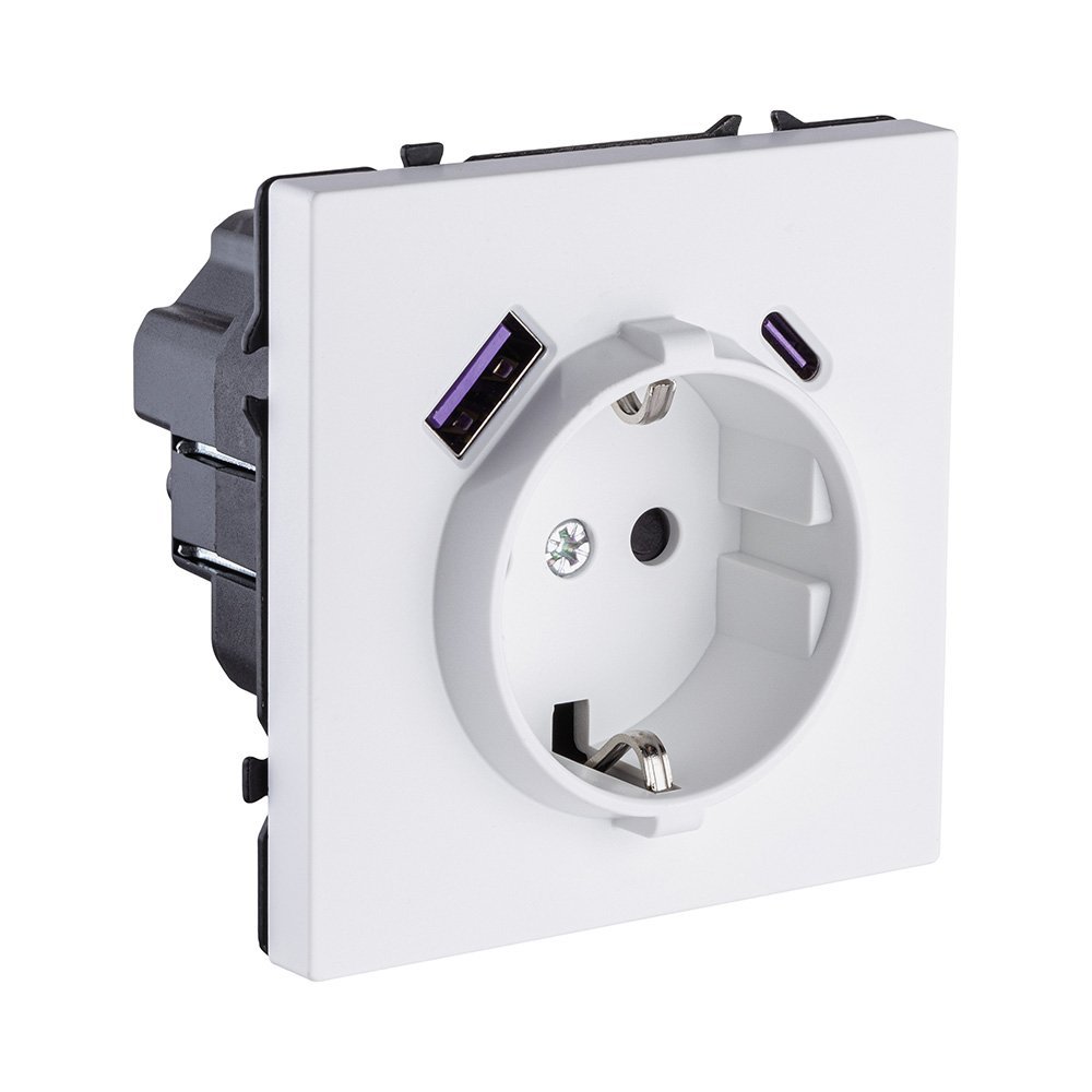 Розетка штепсельная SCHUKO 16A/250 В с USB A+C 20W, белый матовый Kollinger Eclipse EC-016WH
