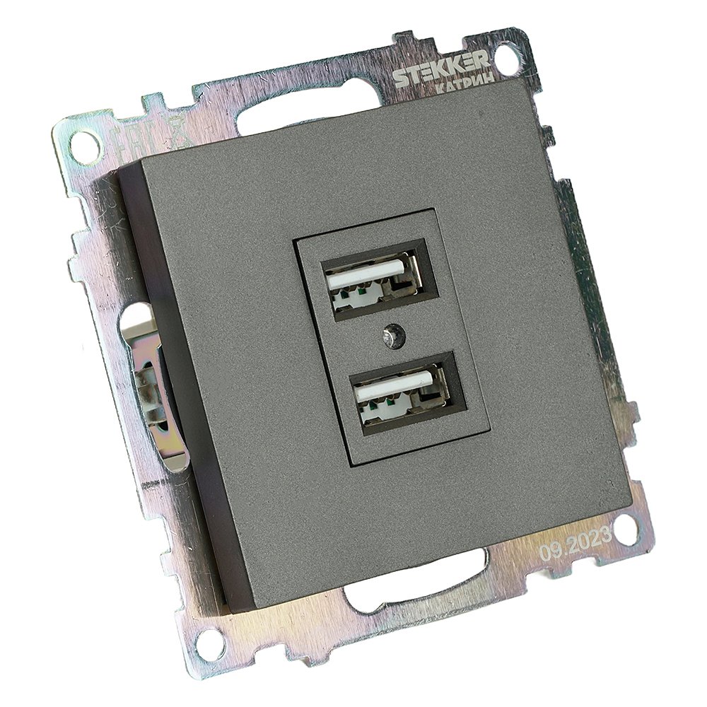 Розетка 2-местная USB (механизм) Stekker Катрин 49422