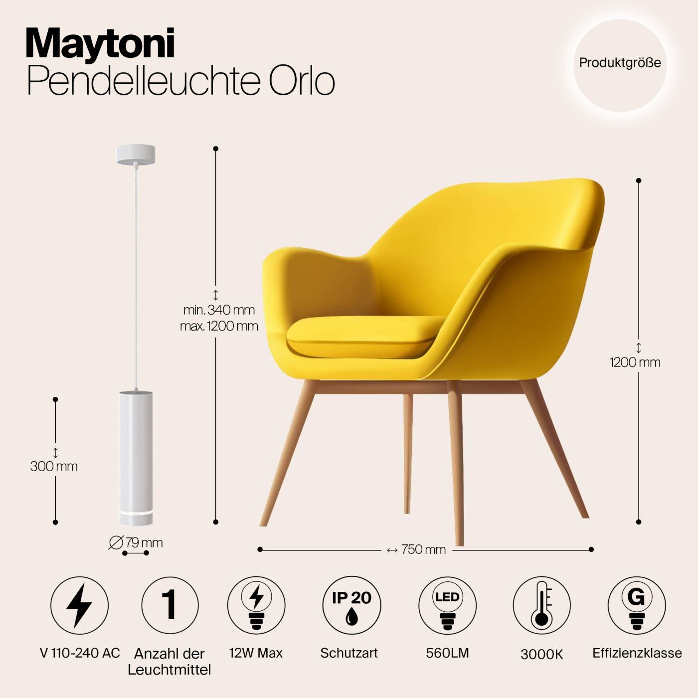 P085PL-12W3K-W Светильник подвесной Maytoni Orlo P085PL-12W3K-W
