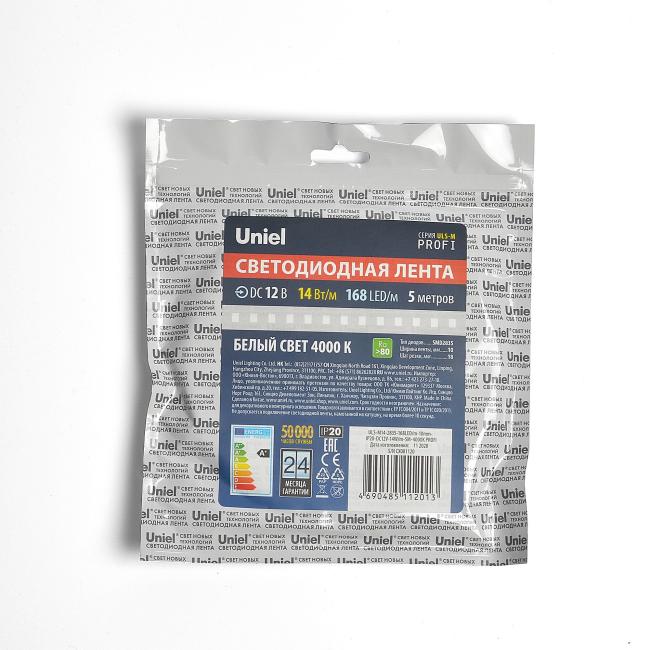ULS-M14-2835-168LED/m-10mm-IP20-DC12V-14W/m-5M-4000K PROFI катушка в герметичной упаковке LED лента Uniel ULS-M14-2835-168LED/m-10mm-IP20-DC12V-14W/m-5M-4000K PROFI катушка в герметичной упаковке