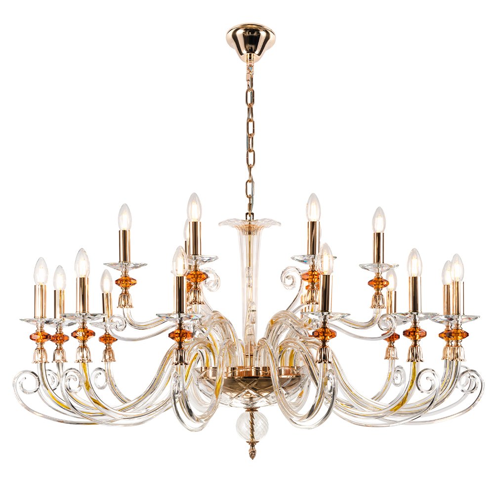 CATARINA SP12+6 V2 GOLD/TRANSPARENT-COGNAC Подвесная люстра Crystal Lux Catarina CATARINA SP12+6 V2 GOLD/TRANSPARENT-COGNAC