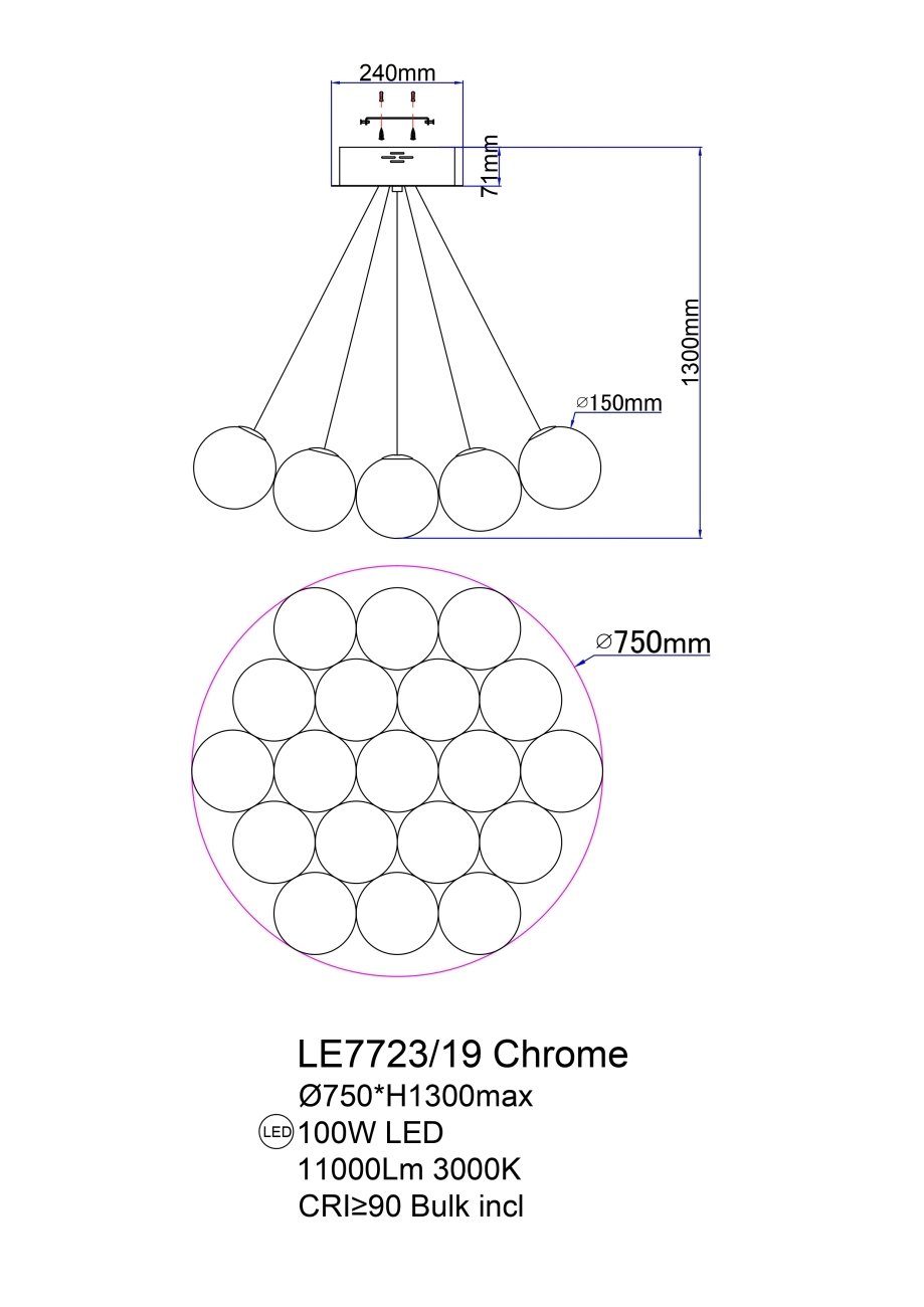 Подвесная люстра LEON Molecule LE7723/19 Chrome