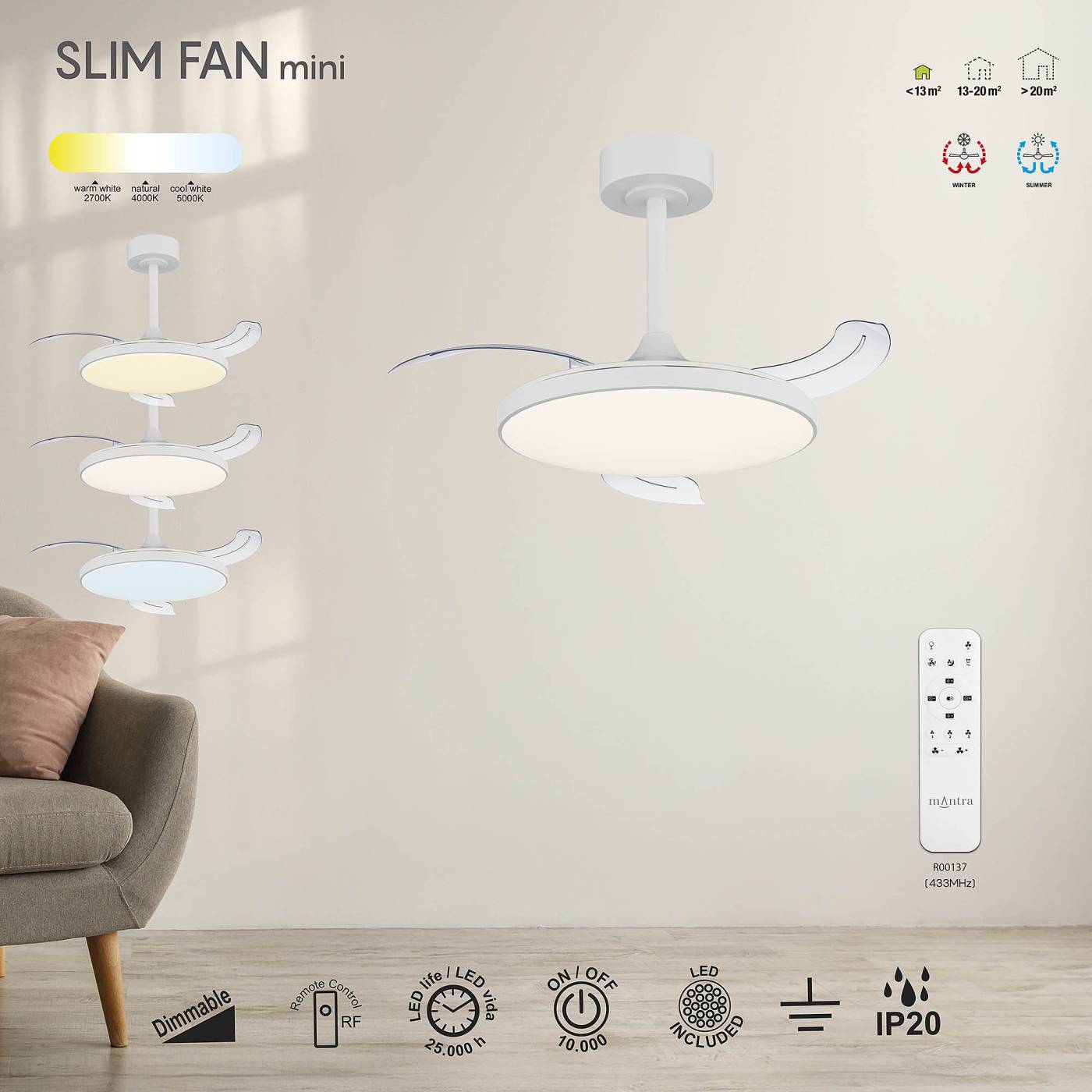 Люстра-вентилятор Mantra Slim Fan 9008