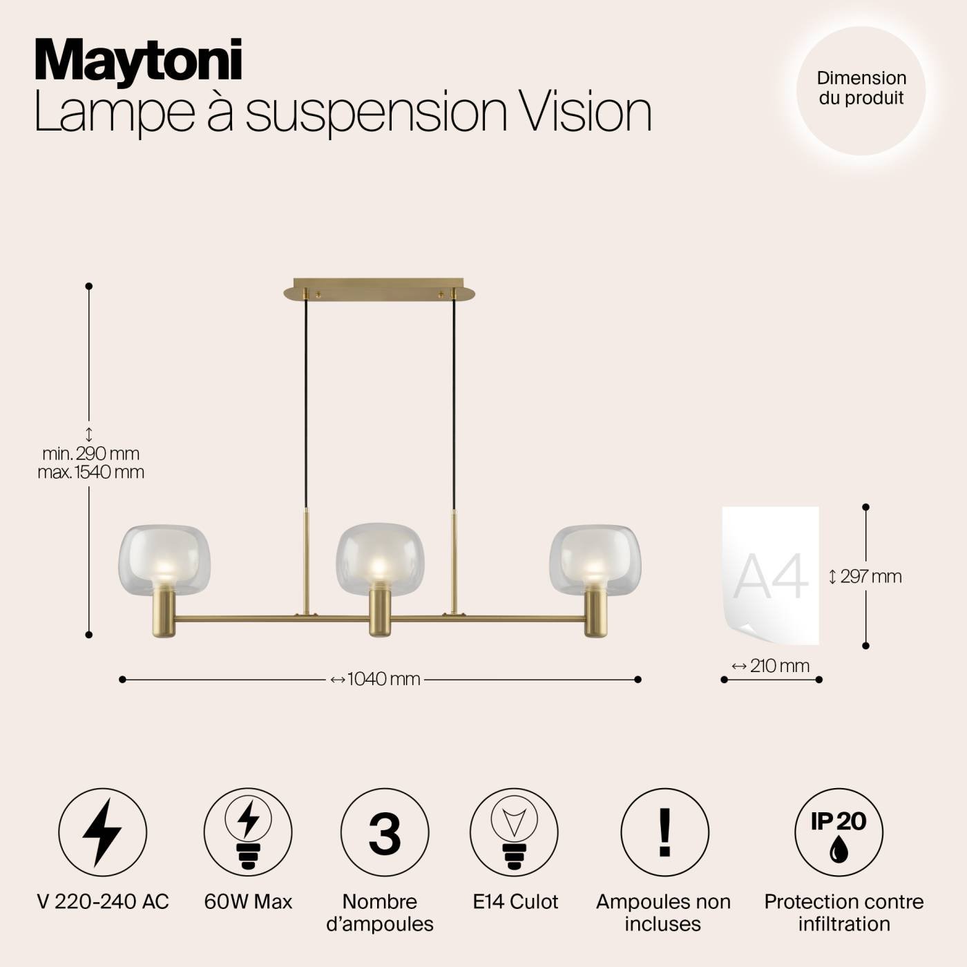 Светильник подвесной Maytoni Vision MOD411PL-03G
