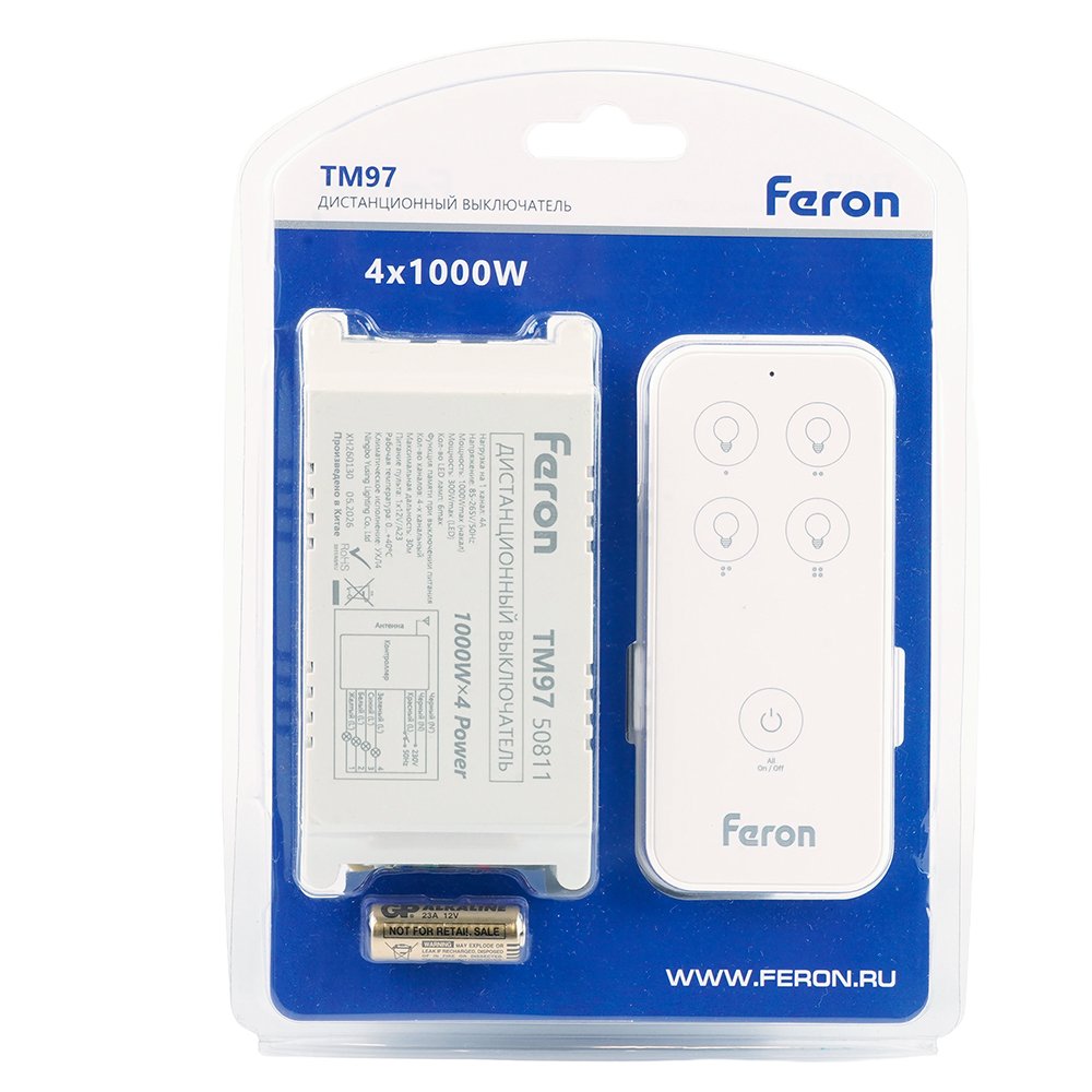 50811 Выключатель дистанционный 230V 1000W 4-х канальный Feron 50811