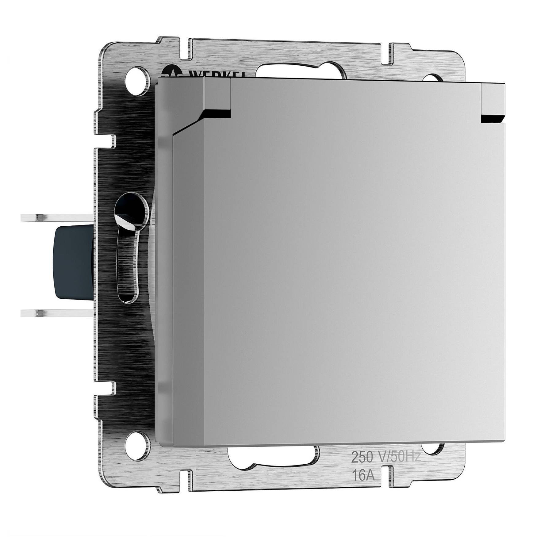 W1171206/ Розетка влагозащ. с зазем. с защит. крышкой и шторками N (серебряный) Розетка Werkel Встраиваемые механизмы серебряные W1171206/ Розетка влагозащ. с зазем. с защит. крышкой и шторками N (серебряный)