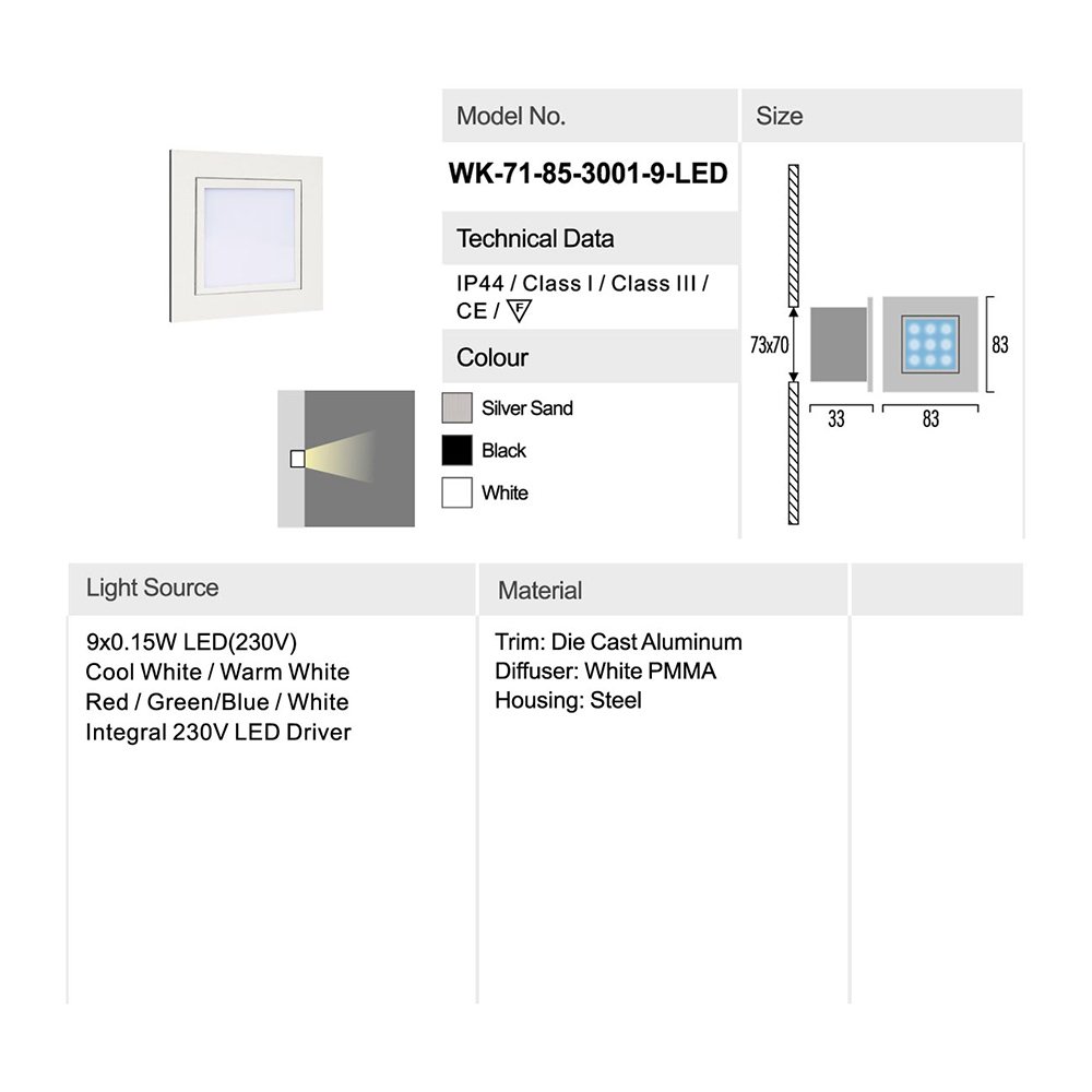 71-85-3001-H-9 cool white silver Подсветка для ступеней Delight Collection 7185 71-85-3001-H-9 cool white silver