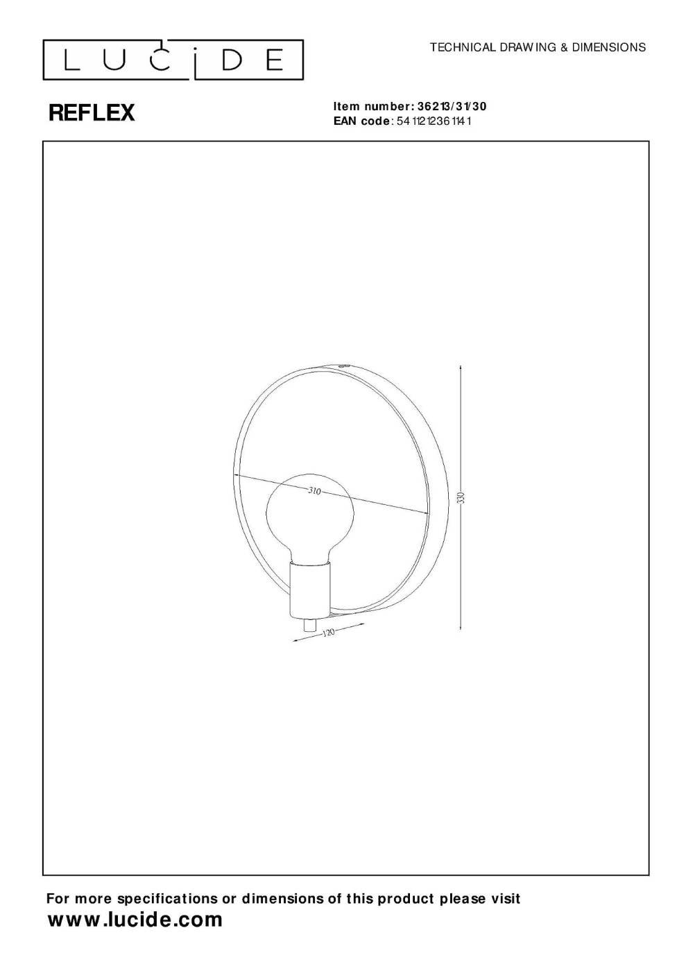 36213/31/30 Настенное бра Lucide Reflex 36213/31/30