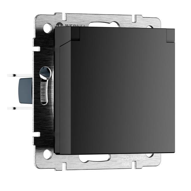 W1171208/ Розетка влагозащ. с зазем. с защит. крышкой и шторками (черный матовый) Розетка Werkel W1171208/ Розетка влагозащ. с зазем. с защит. крышкой и шторками (черный матовый)