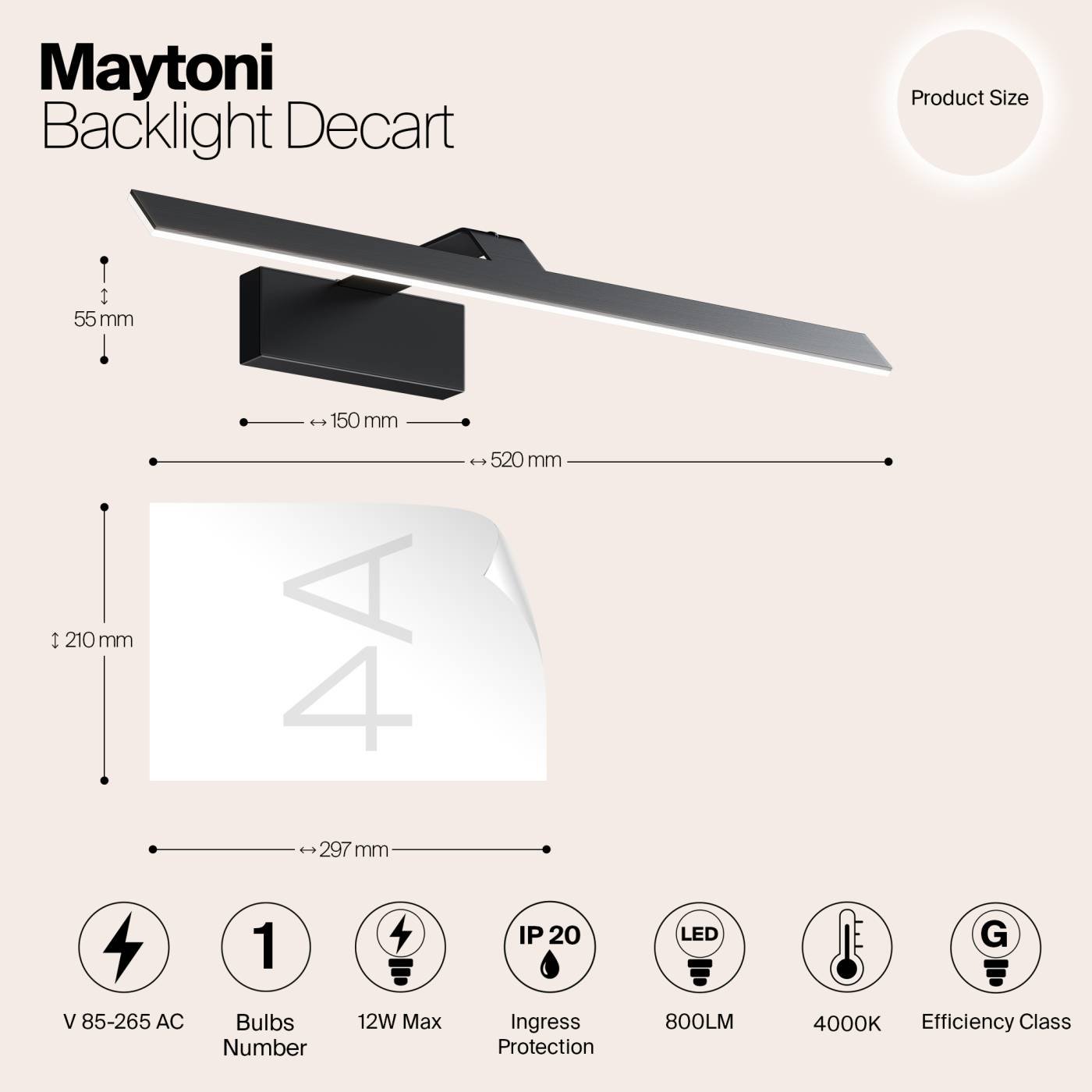 MIR010WL-L12B4K Подсветка зеркал и полок Maytoni Decart MIR010WL-L12B4K