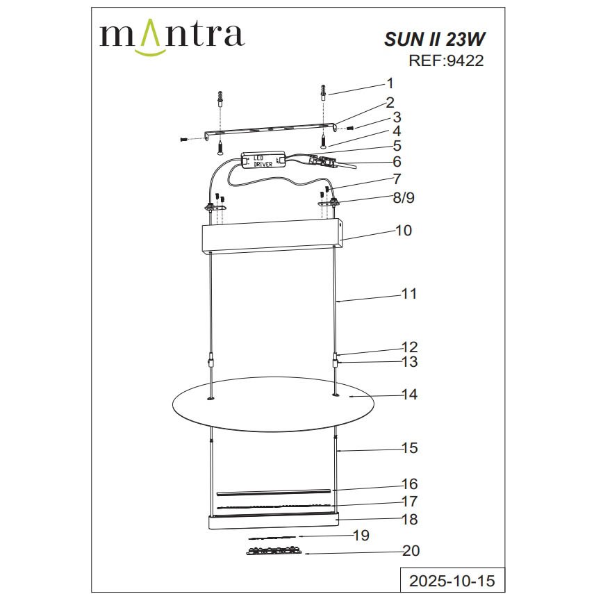 9422 Подвесной светильник SUN II Mantra 9422
