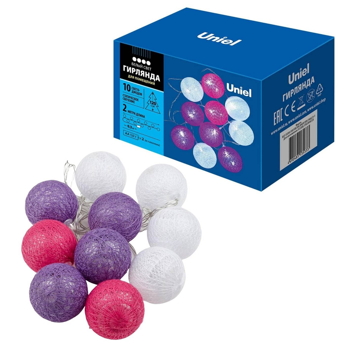 Гирлянда Uniel ULD-S0200-010/STB/2AA WHITE IP20 TANGLES-1