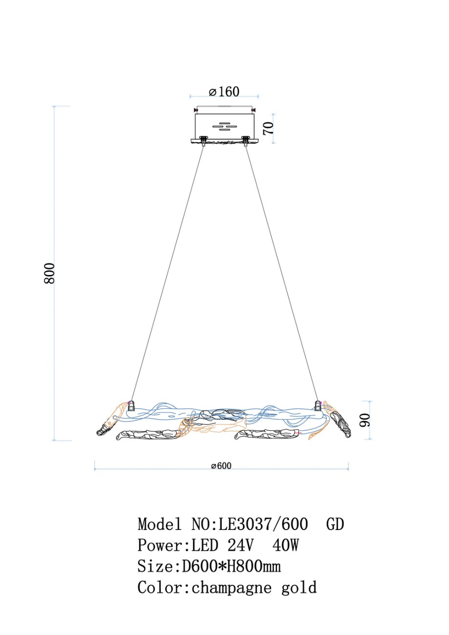 LE3037/600 GD Подвесная люстра LEON Olivia LE3037/600 GD