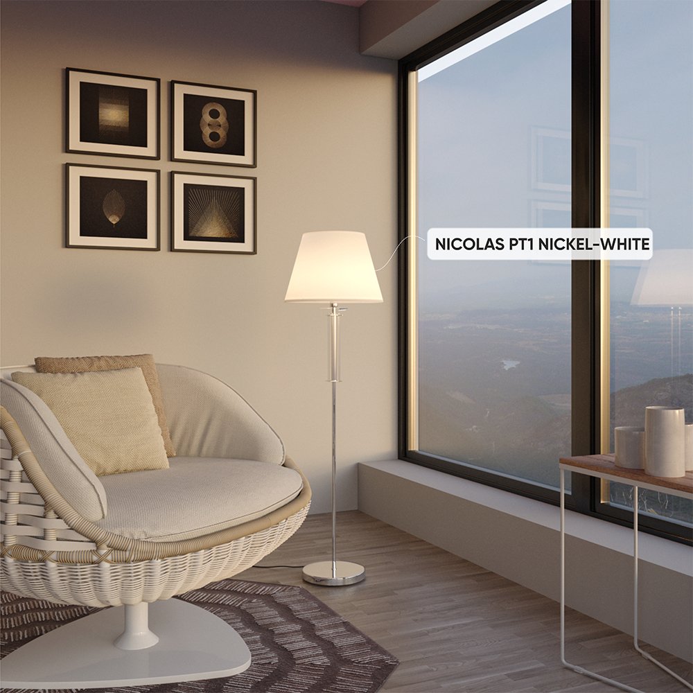 NICOLAS PT1 NICKEL/WHITE Торшер Crystal Lux Nicolas NICOLAS PT1 NICKEL/WHITE