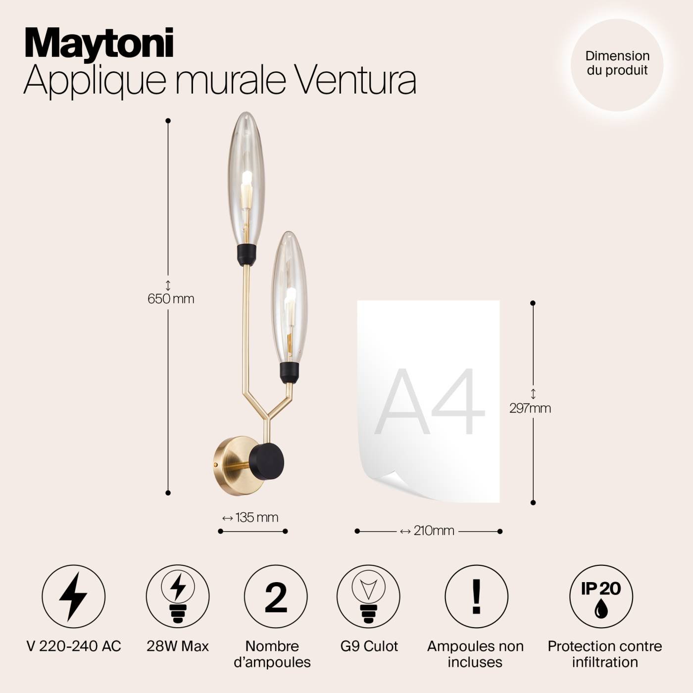 MOD012WL-02G Настенное бра Maytoni Ventura MOD012WL-02G
