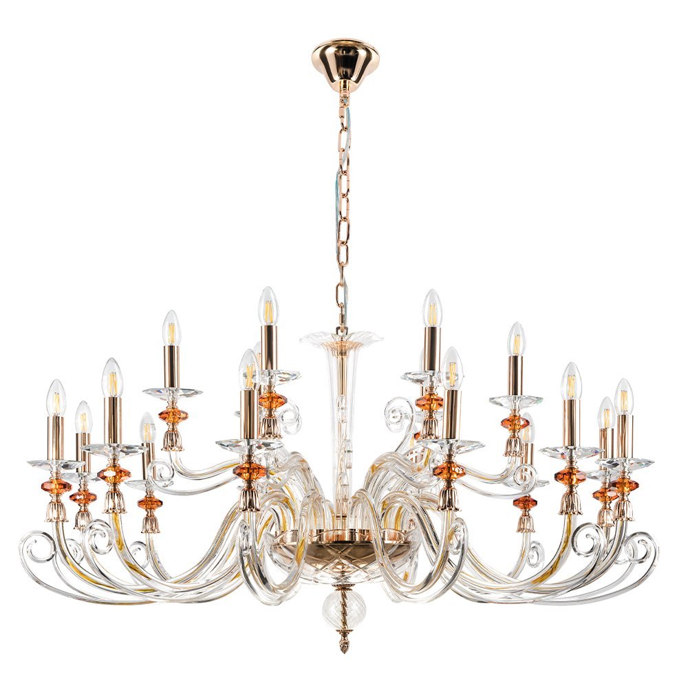 CATARINA SP12+6 V2 GOLD/TRANSPARENT-COGNAC Подвесная люстра Crystal Lux Catarina CATARINA SP12+6 V2 GOLD/TRANSPARENT-COGNAC