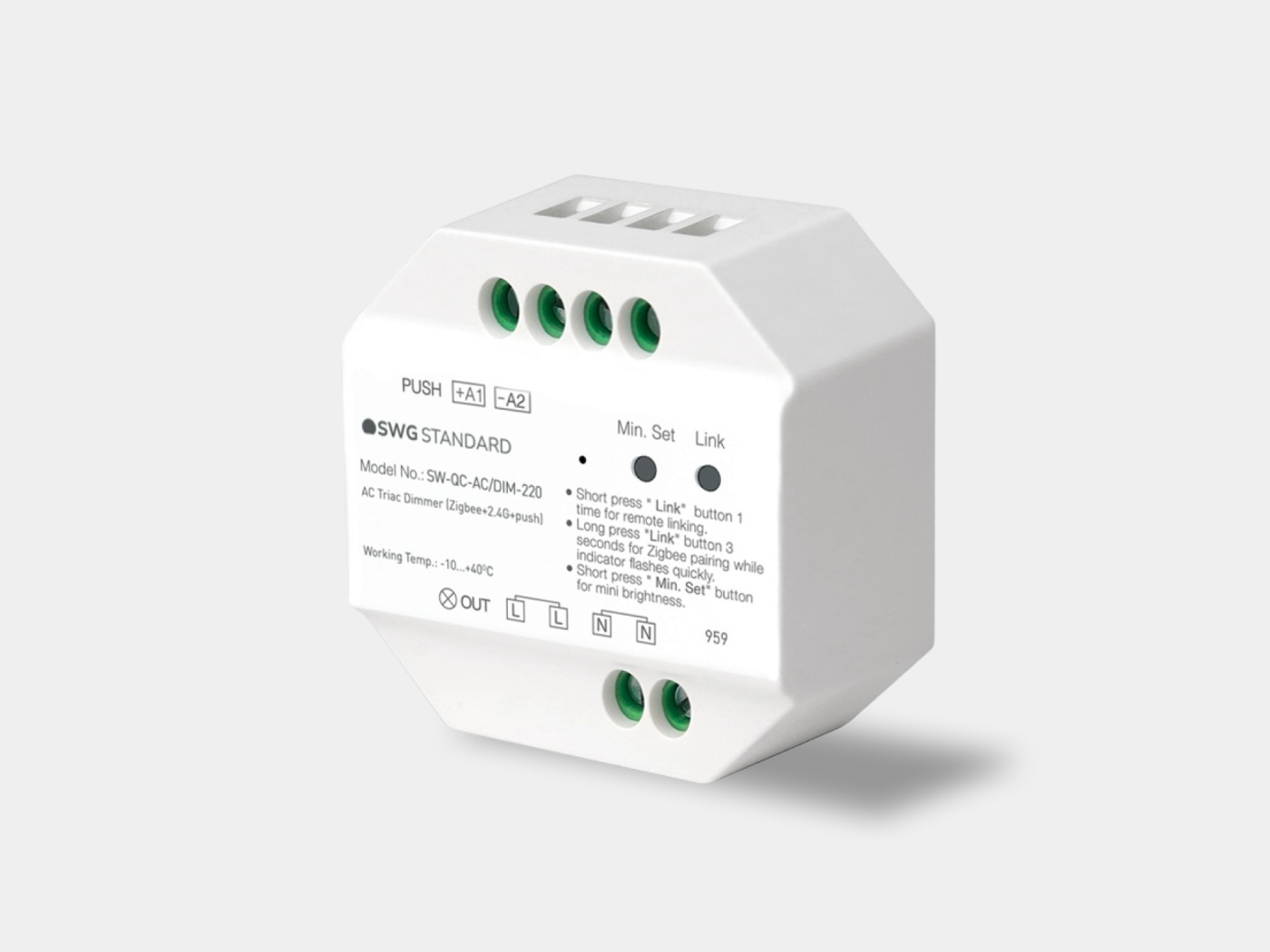 Универсальный диммер Quick control TRIAC 220В, Zigbee 3.0 + 2.4G + Push, SWG Standard 00-00038613