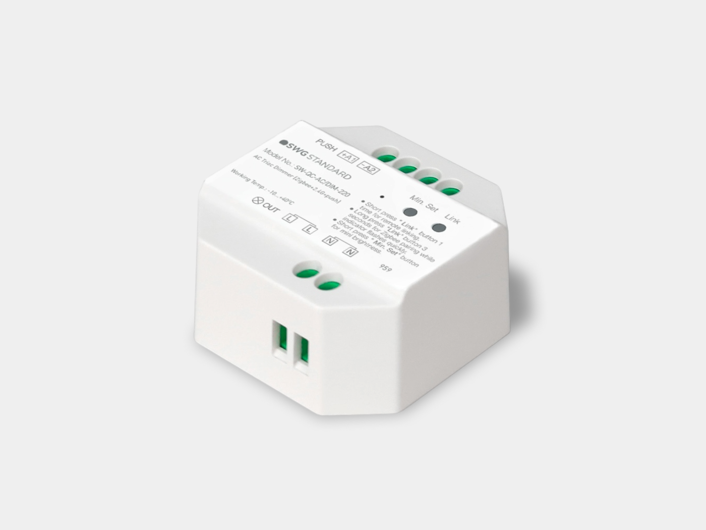 Универсальный диммер Quick control TRIAC 220В, Zigbee 3.0 + 2.4G + Push, SWG Standard 00-00038613