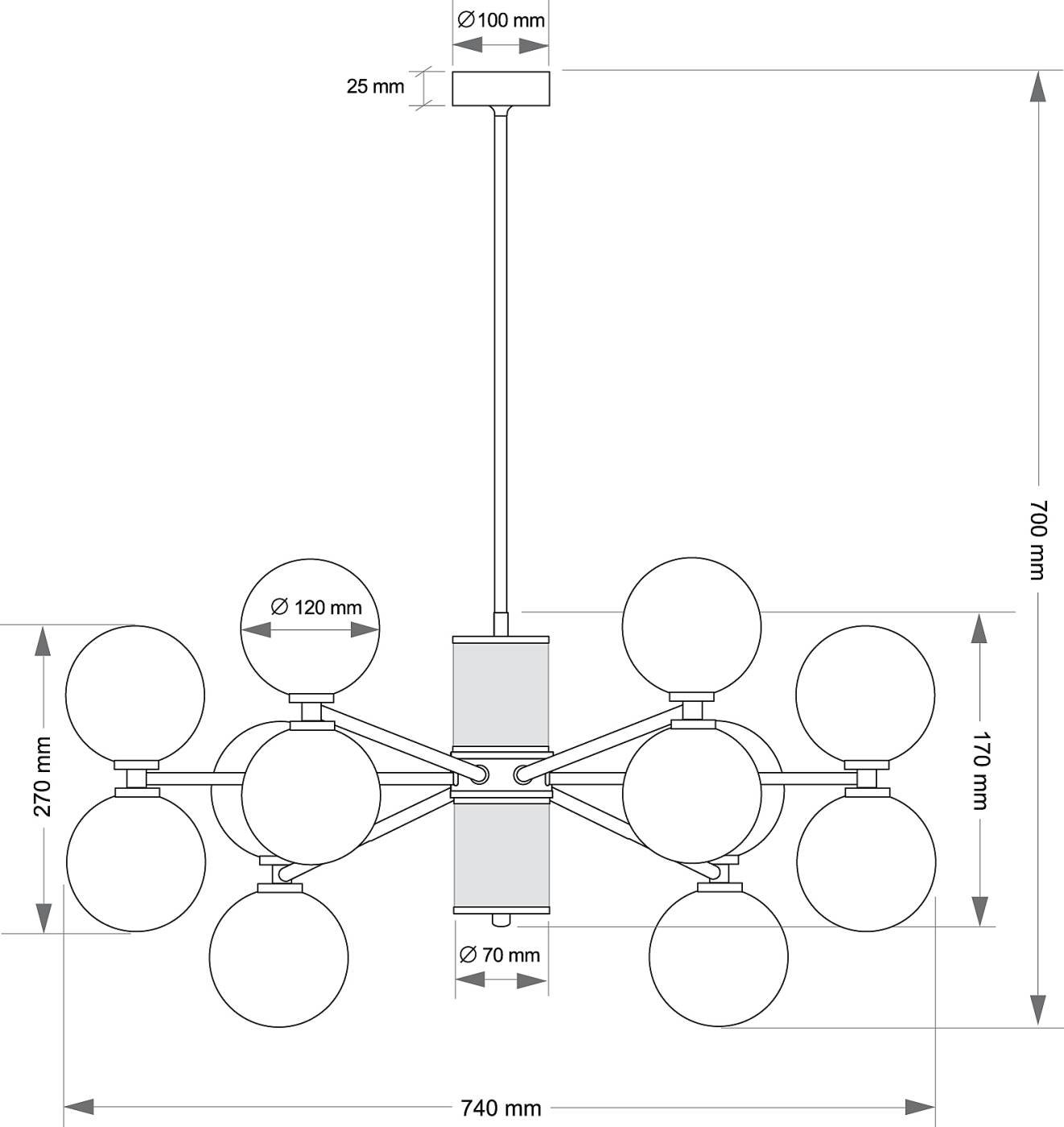 Люстра на штанге Kutek Erba ERB-ZW-6(ZM/3)CB